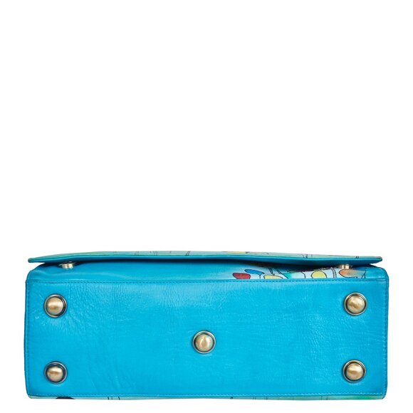 Hand-Painted Women Blue Business Shoulder Bag –Leather Top Handle Crossbody Bag - Picture 7 of 9